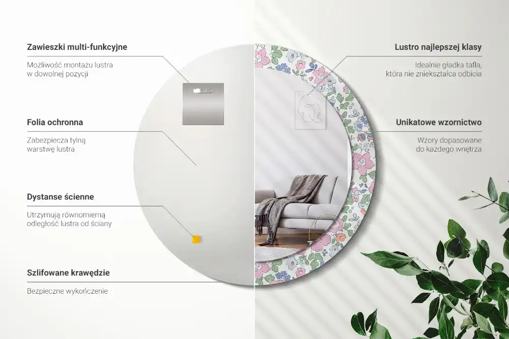 Miroir rond imprimé petites fleurs colorées