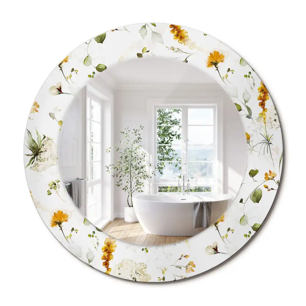 Miroir rond cadre imprimé fleurs des champs