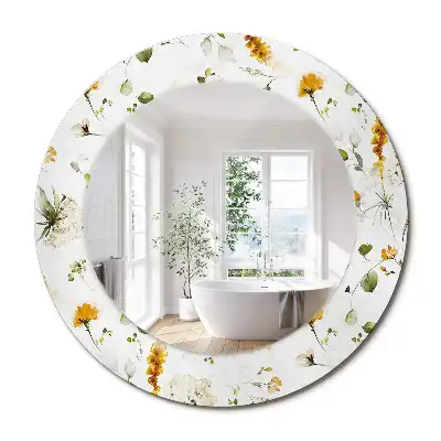 Miroir rond cadre imprimé fleurs des champs