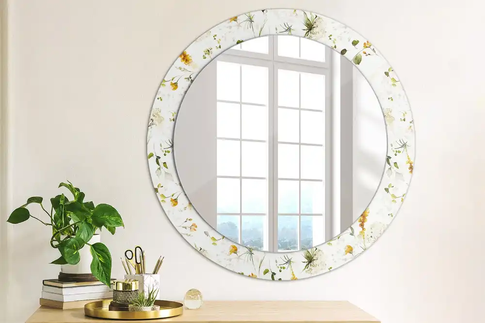 Miroir rond cadre imprimé fleurs des champs