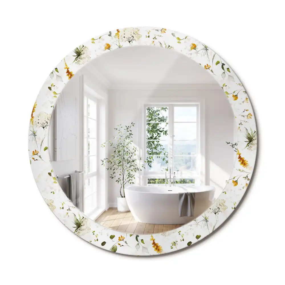 Miroir rond cadre imprimé fleurs des champs