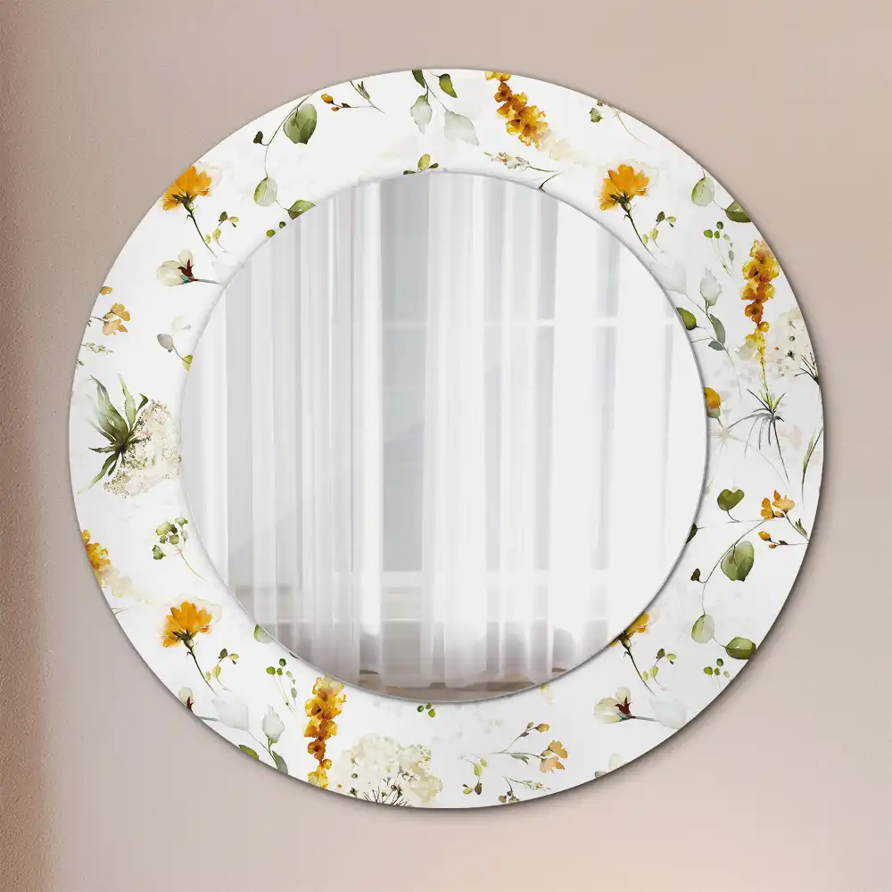 Miroir rond cadre imprimé fleurs des champs