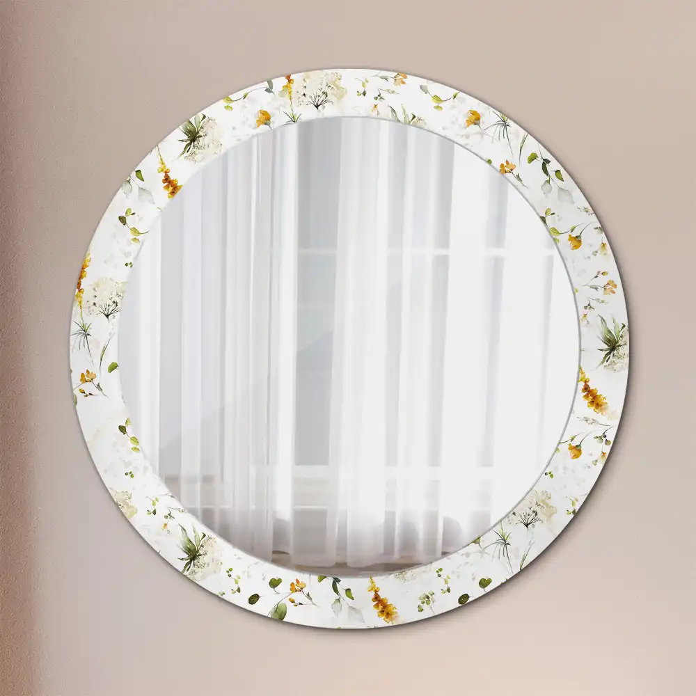 Miroir rond cadre imprimé fleurs des champs