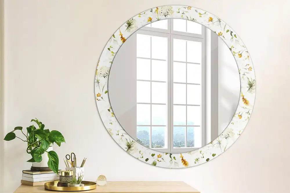 Miroir rond cadre imprimé fleurs des champs
