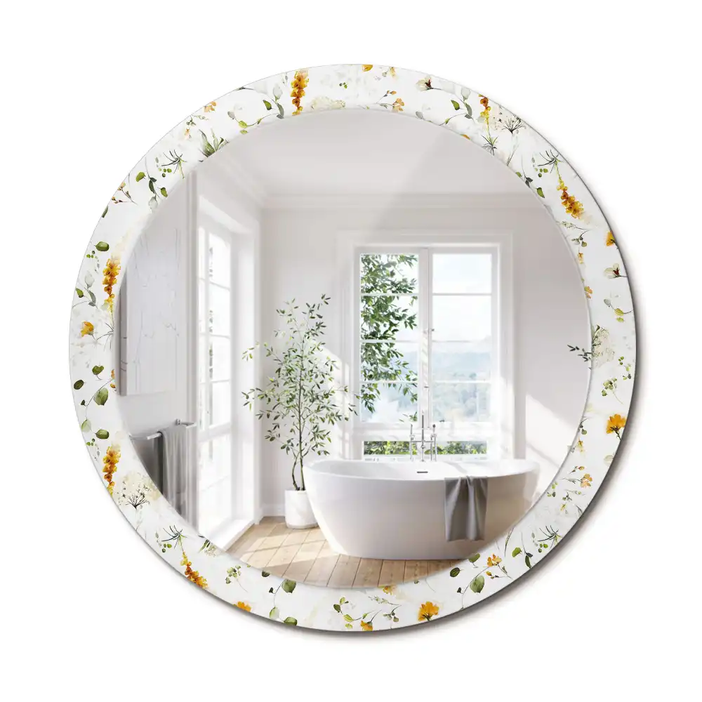 Miroir rond cadre imprimé fleurs des champs