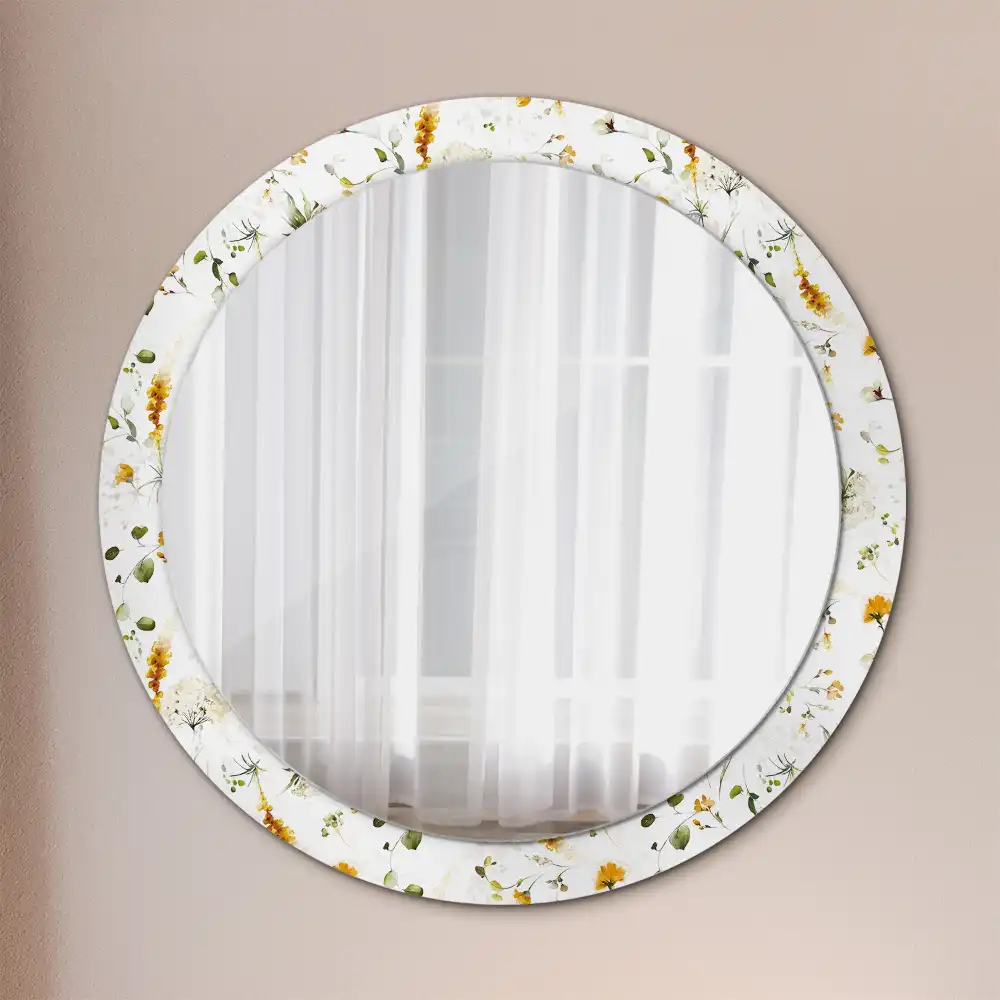 Miroir rond cadre imprimé fleurs des champs