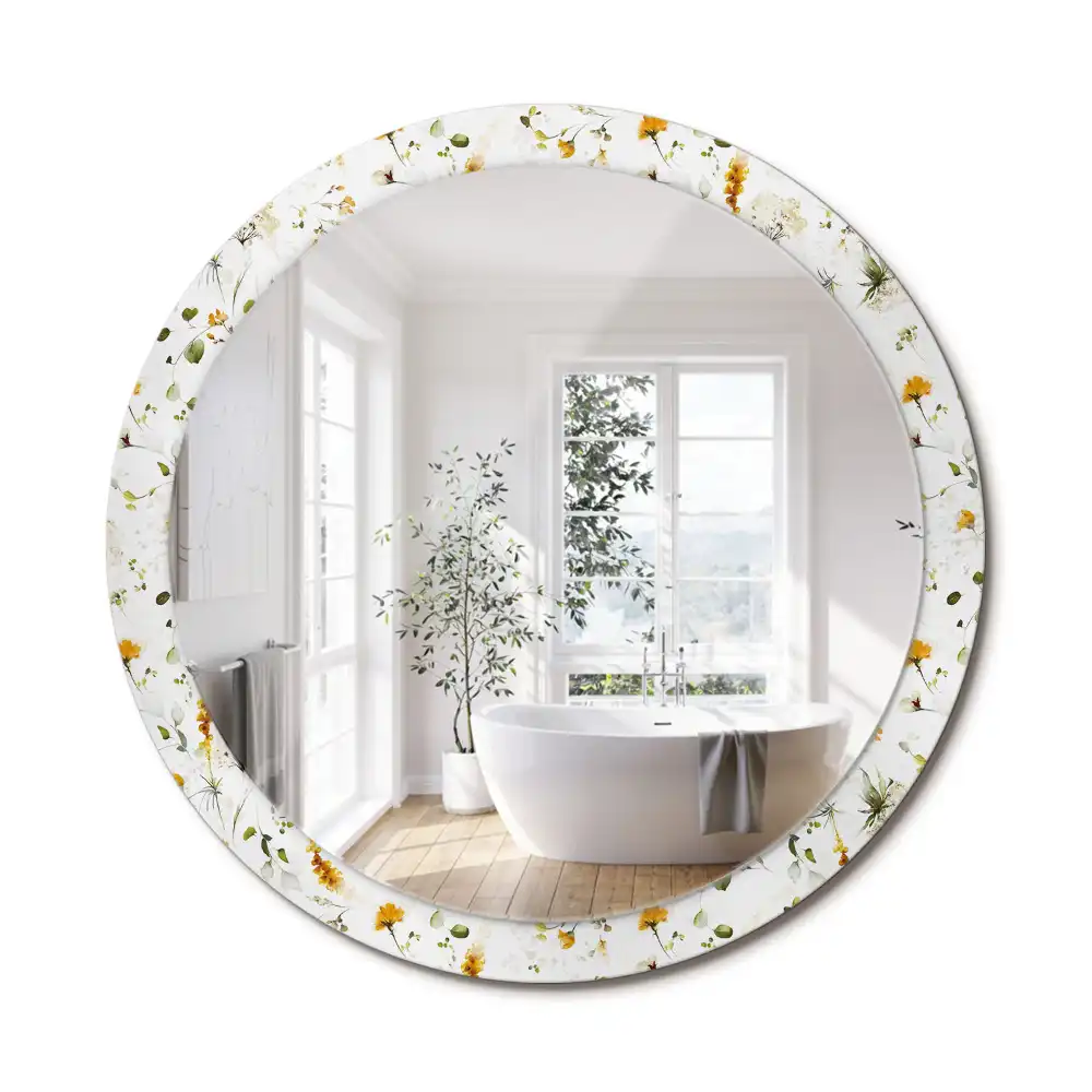 Miroir rond cadre imprimé fleurs des champs