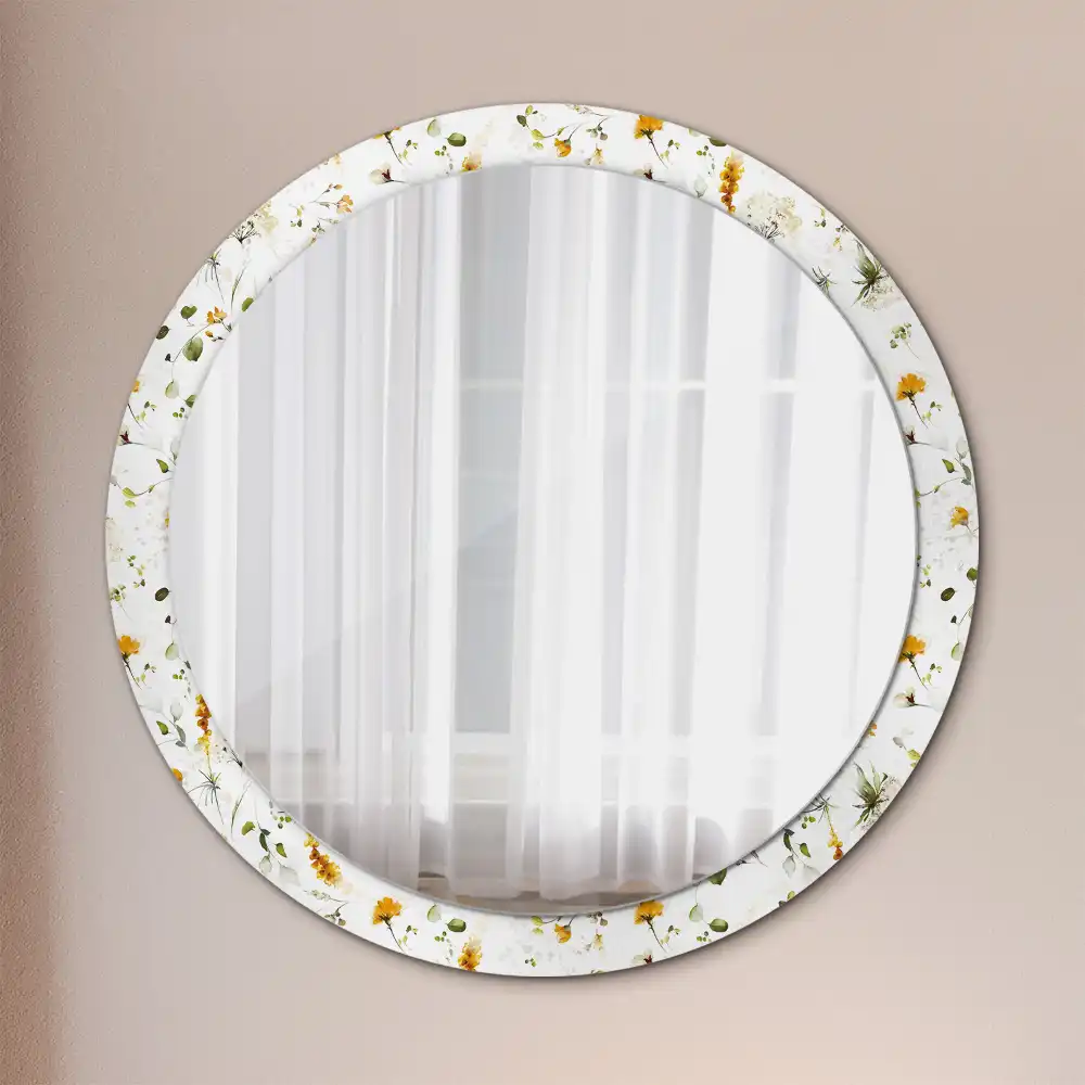 Miroir rond cadre imprimé fleurs des champs