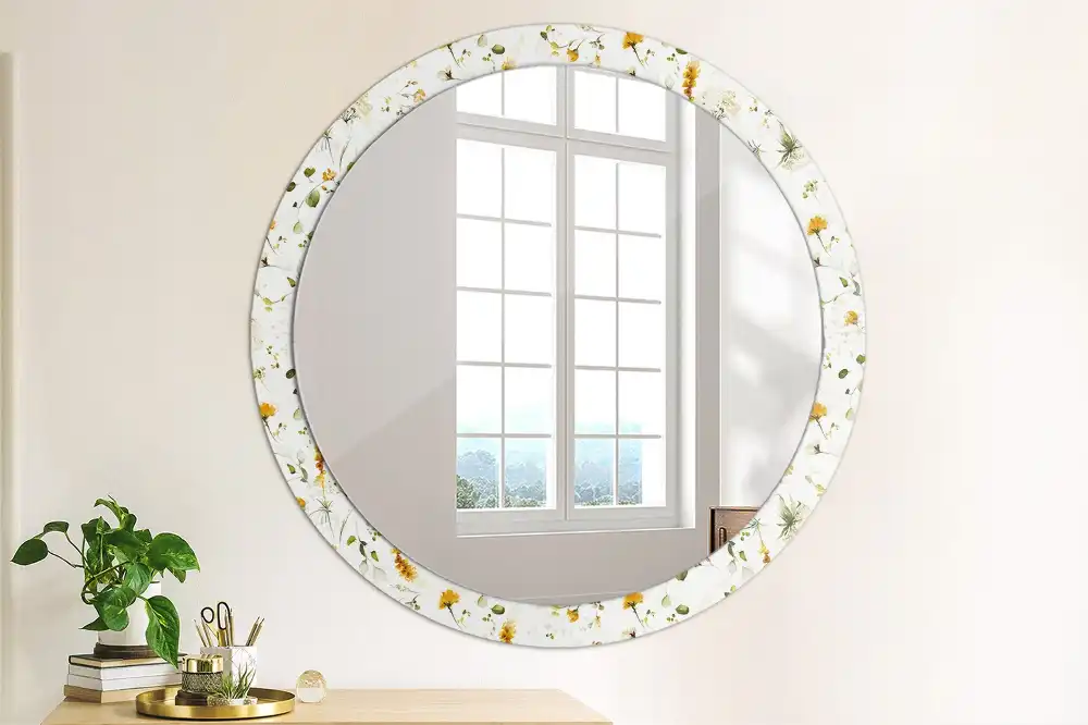 Miroir rond cadre imprimé fleurs des champs