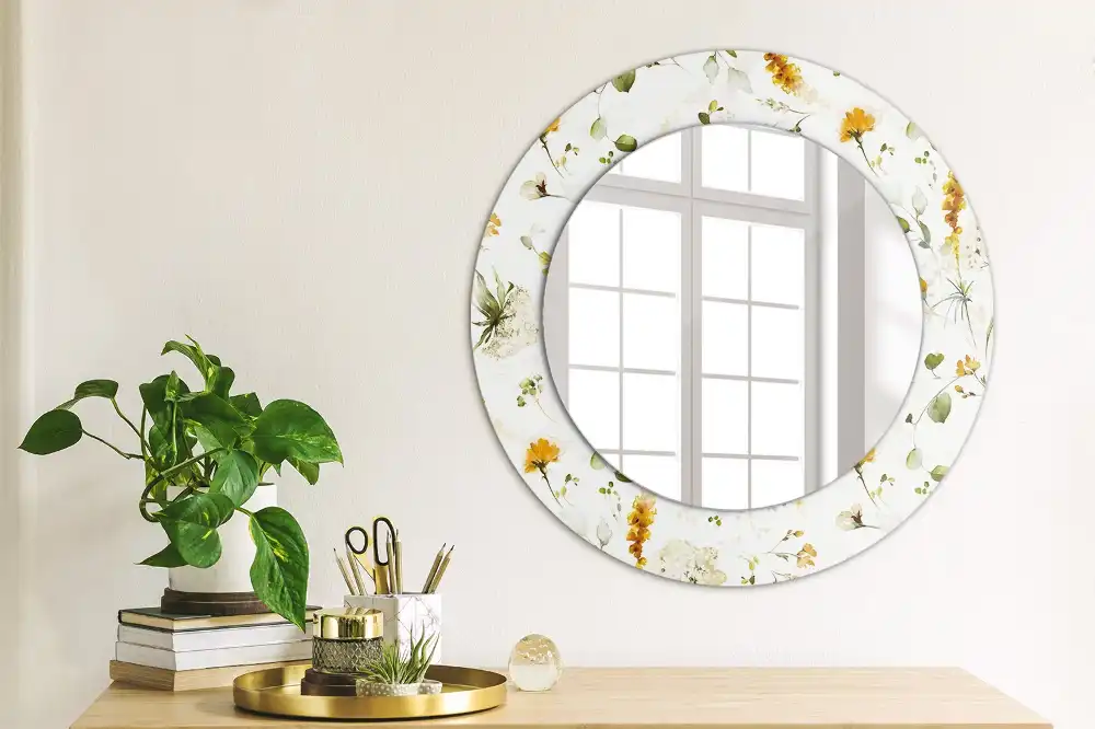 Miroir rond cadre imprimé fleurs des champs