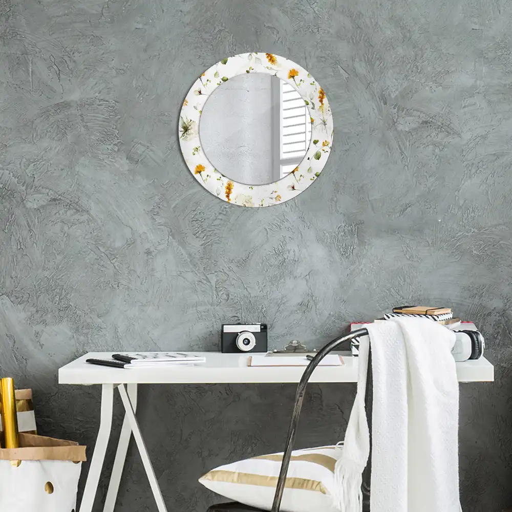 Miroir rond cadre imprimé fleurs des champs