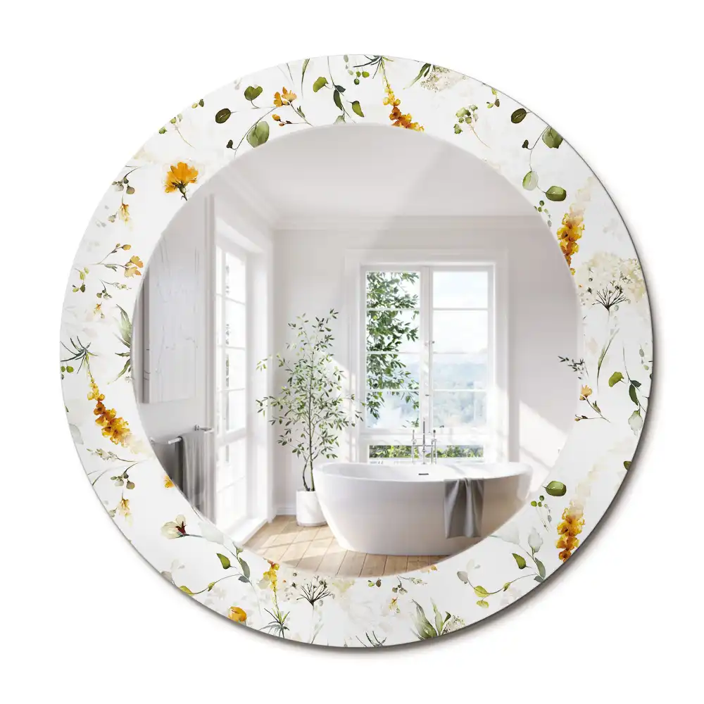 Miroir rond cadre imprimé fleurs des champs