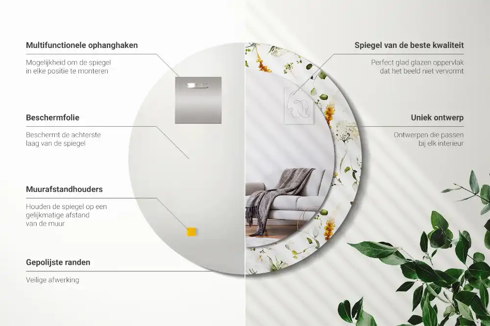 Miroir rond cadre imprimé fleurs des champs