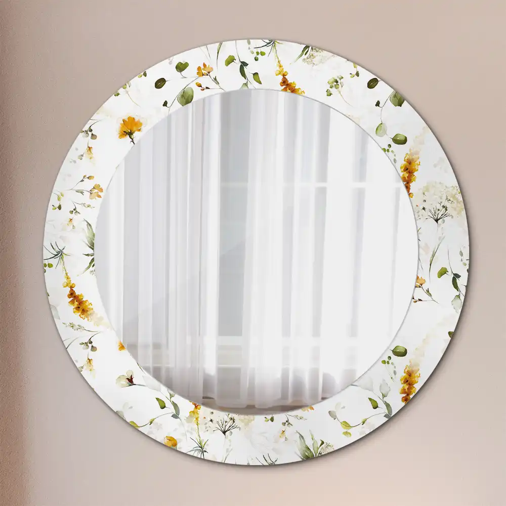 Miroir rond cadre imprimé fleurs des champs