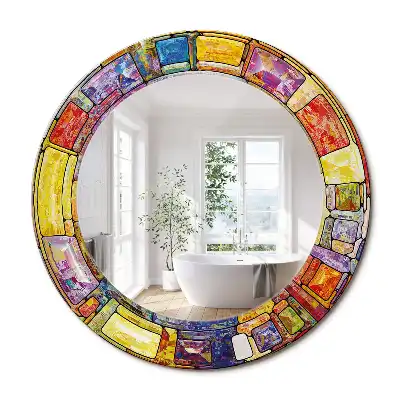 Miroir rond cadre avec impression vitrail coloré