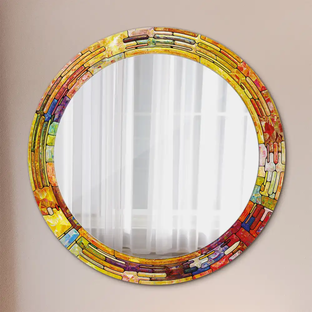 Miroir rond cadre avec impression vitrail coloré