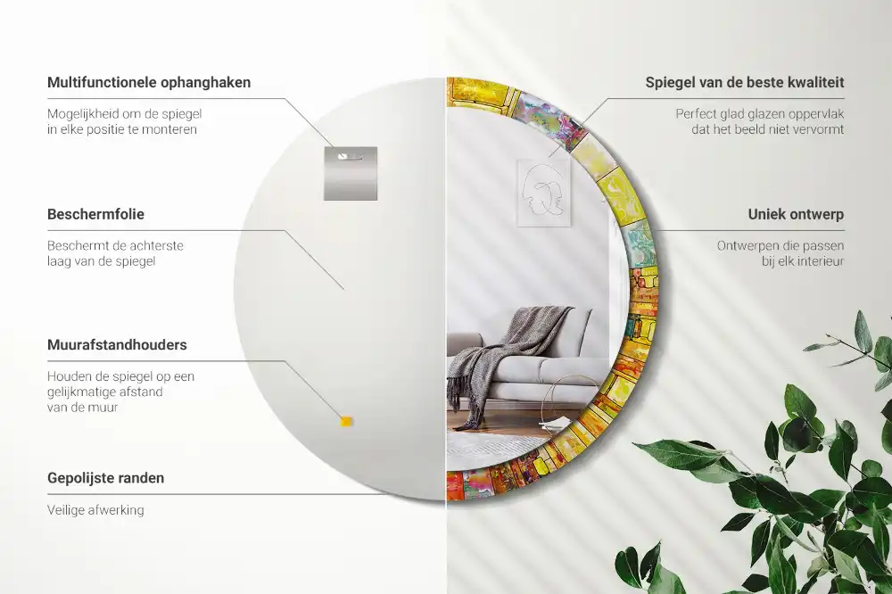 Miroir rond cadre avec impression vitrail coloré