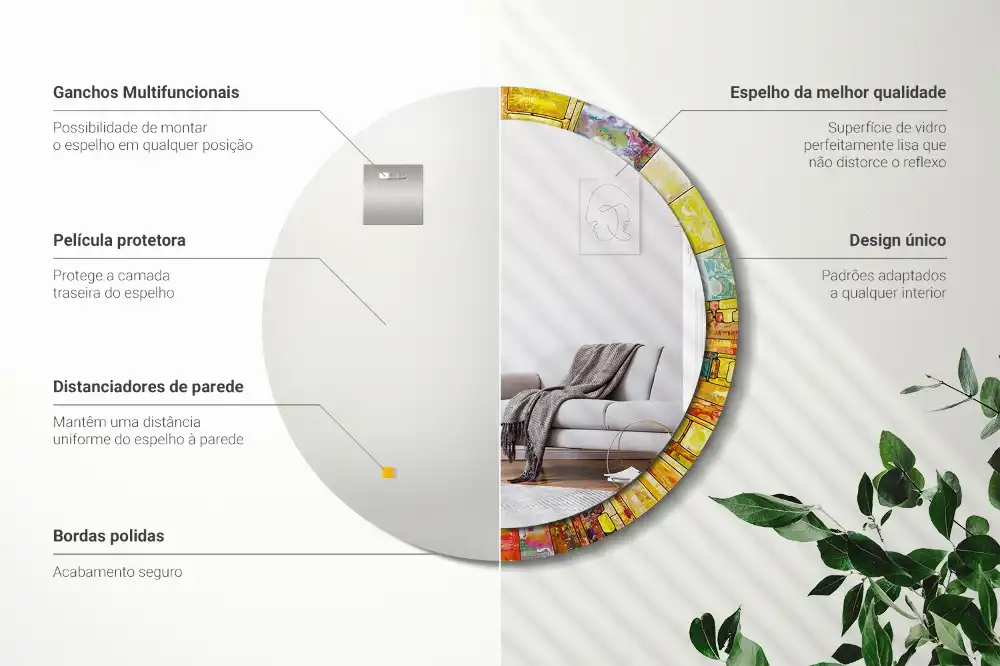 Miroir rond cadre avec impression vitrail coloré