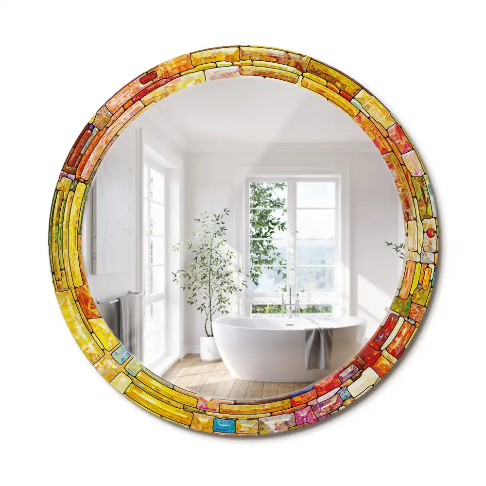 Miroir rond cadre avec impression vitrail coloré