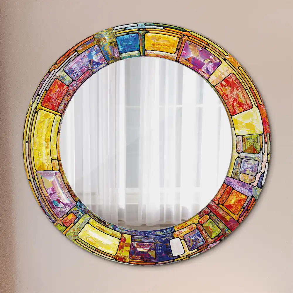 Miroir rond cadre avec impression vitrail coloré