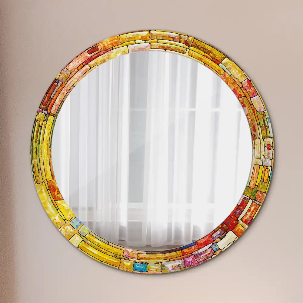 Miroir rond cadre avec impression vitrail coloré