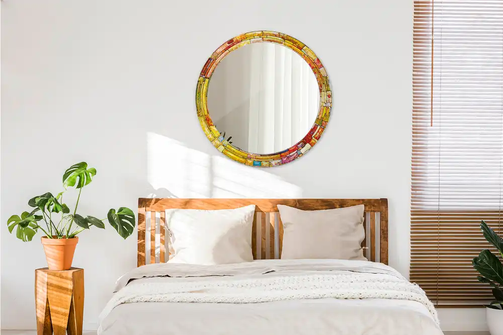 Miroir rond cadre avec impression vitrail coloré