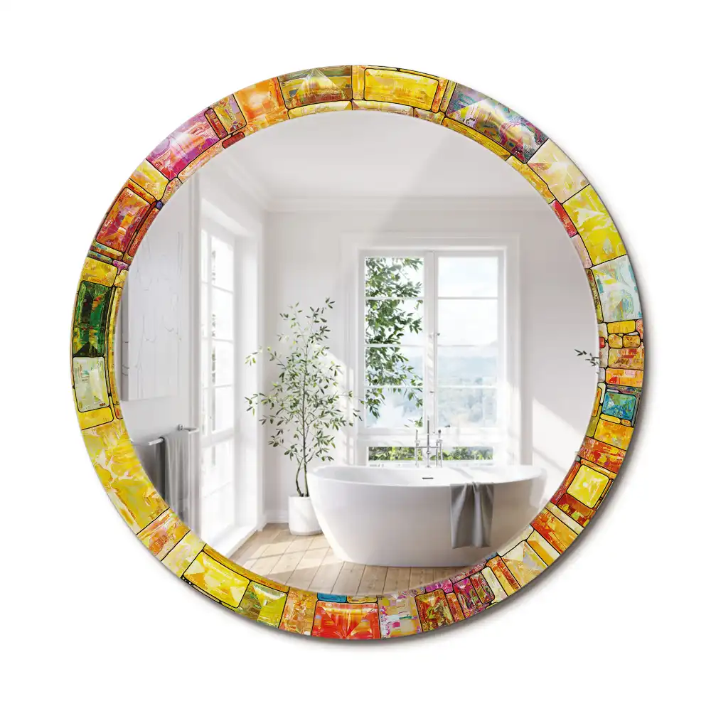 Miroir rond cadre avec impression vitrail coloré
