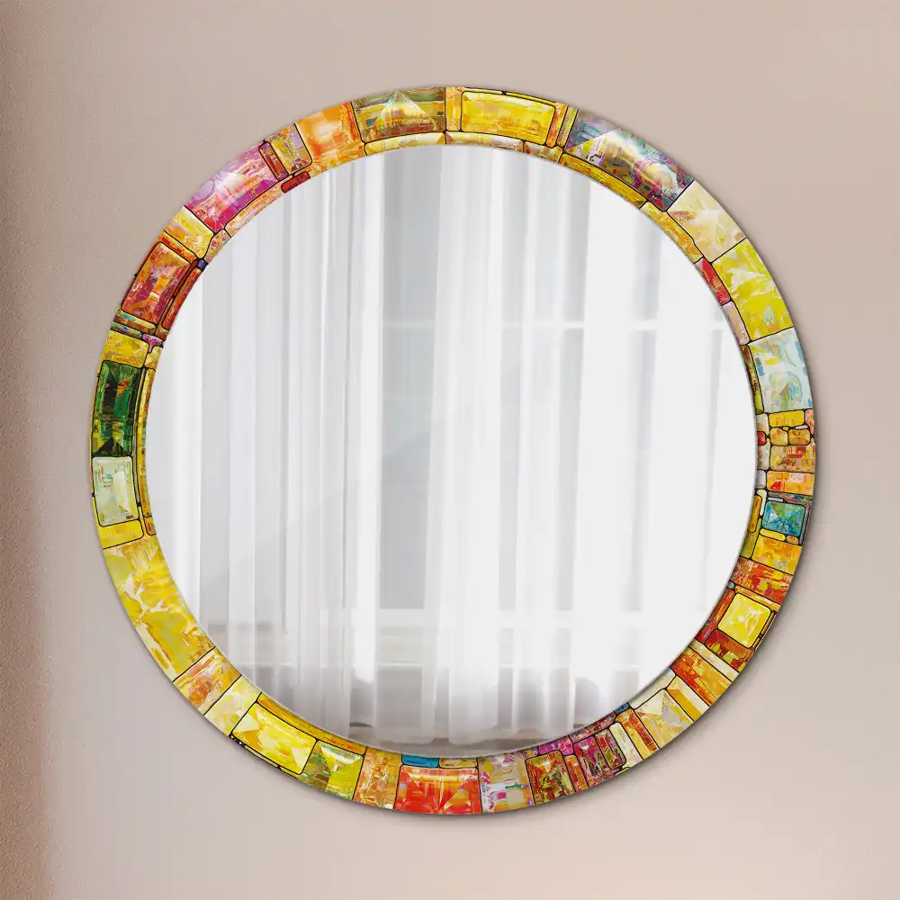 Miroir rond cadre avec impression vitrail coloré