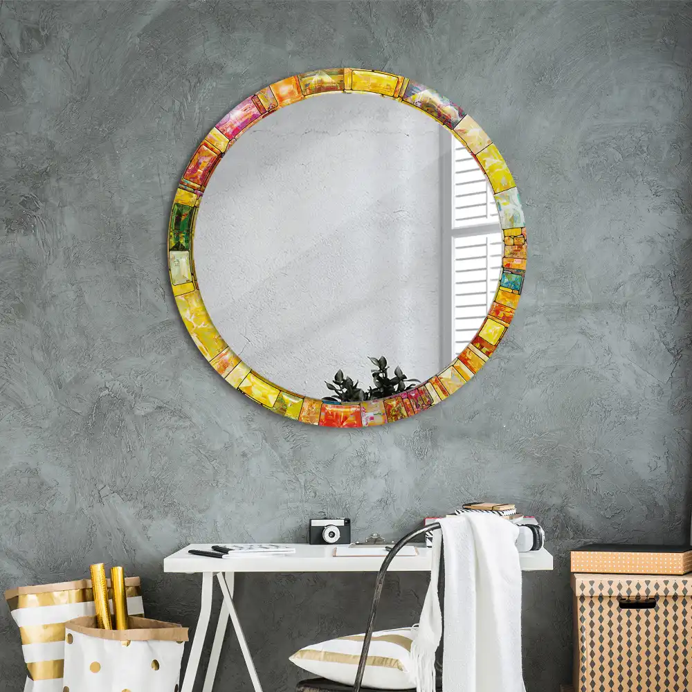 Miroir rond cadre avec impression vitrail coloré