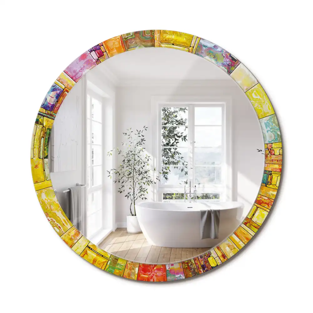 Miroir rond cadre avec impression vitrail coloré