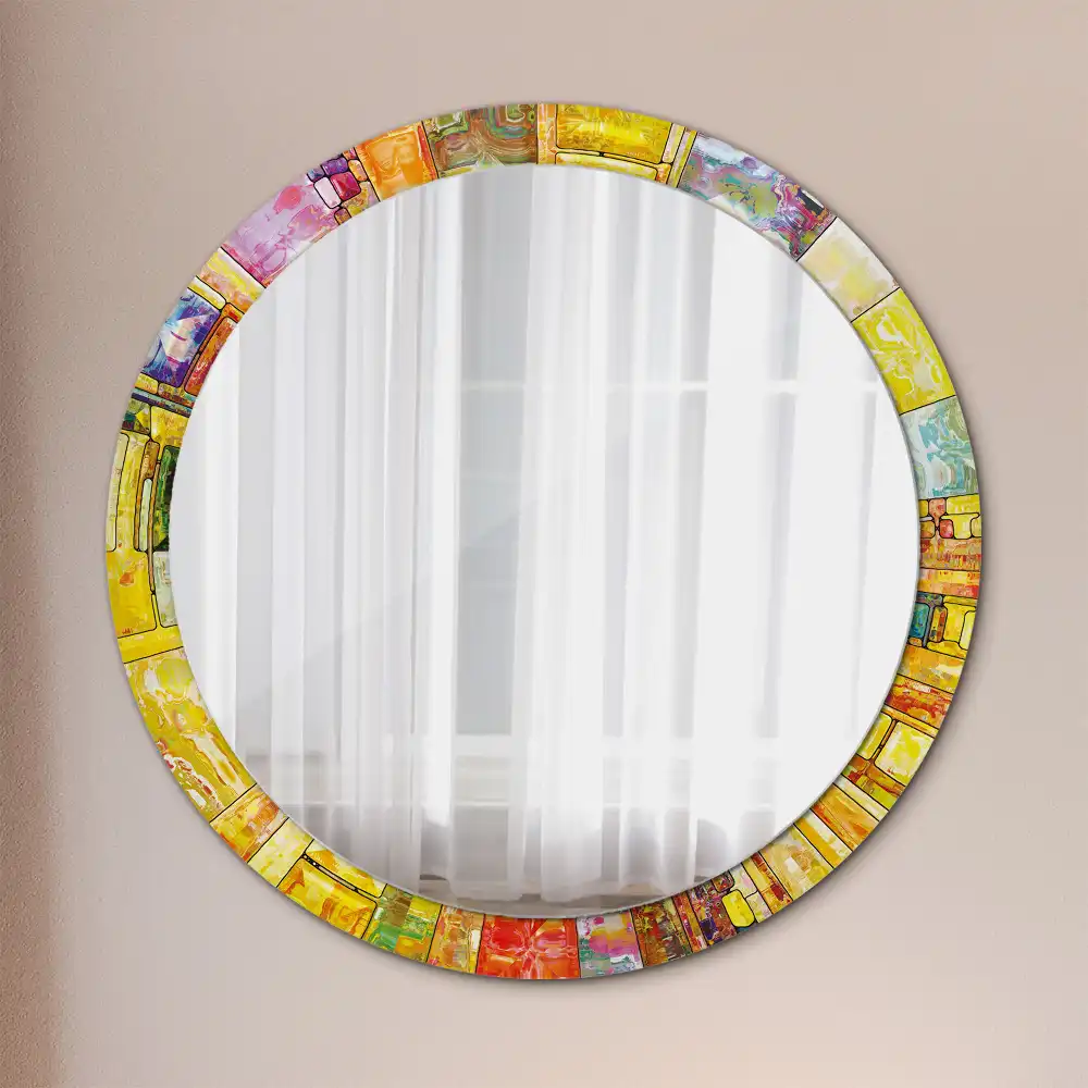 Miroir rond cadre avec impression vitrail coloré