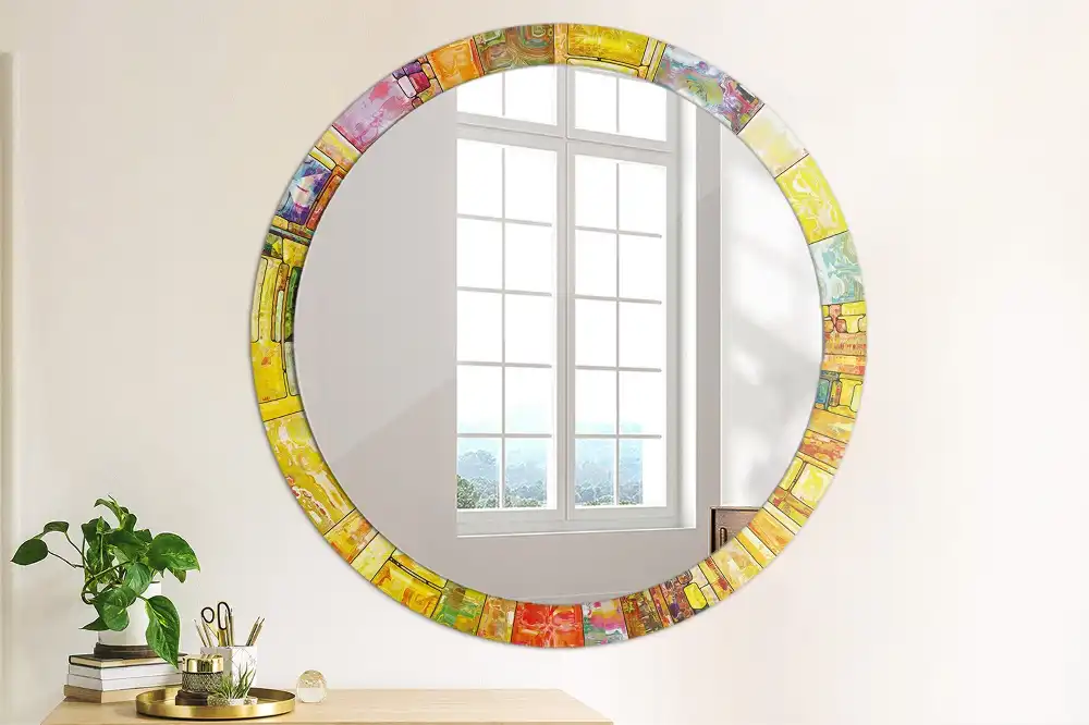 Miroir rond cadre avec impression vitrail coloré