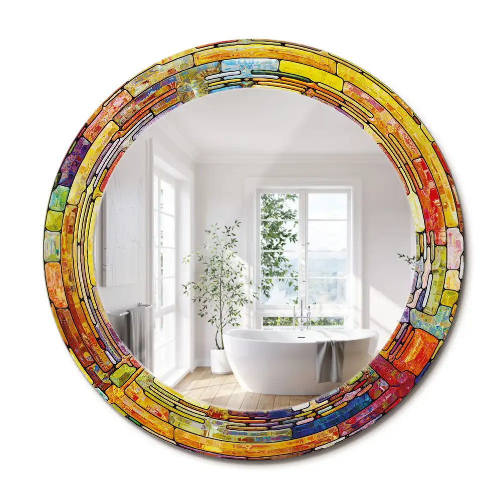 Miroir rond cadre avec impression vitrail coloré