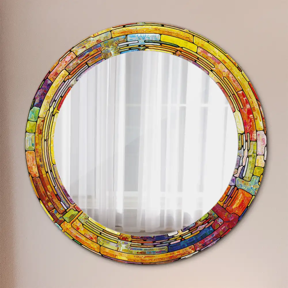 Miroir rond cadre avec impression vitrail coloré