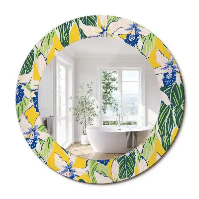 Miroir rond avec décoration orchidées