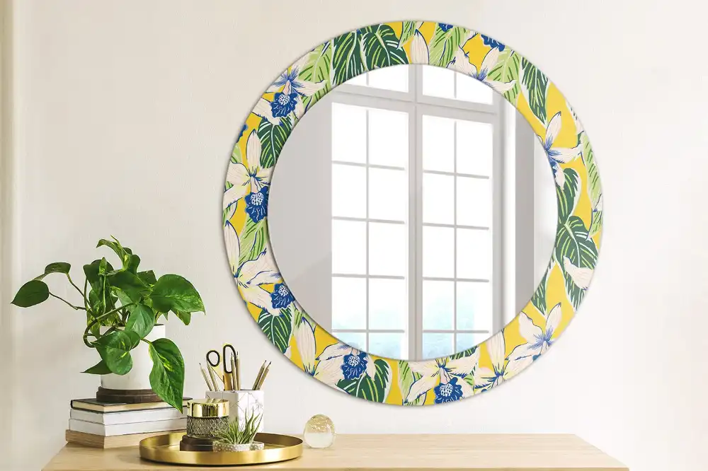 Miroir rond avec décoration orchidées