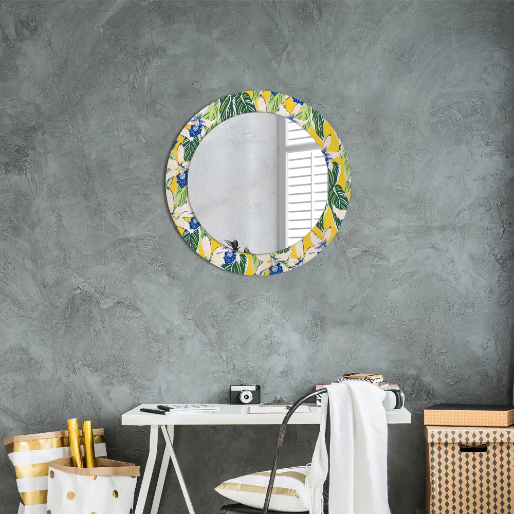 Miroir rond avec décoration orchidées