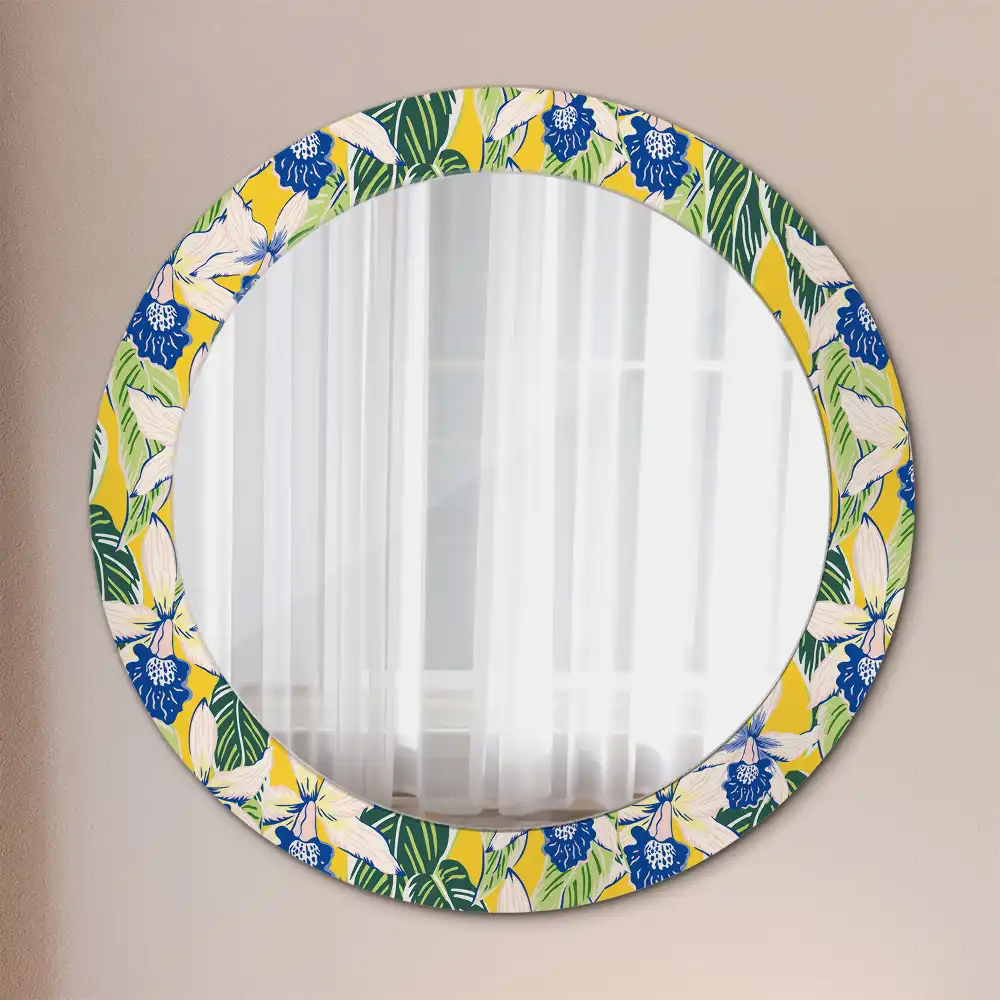 Miroir rond avec décoration orchidées