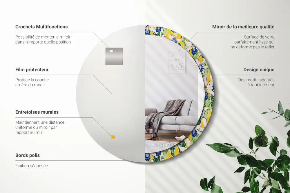 Miroir rond avec décoration orchidées
