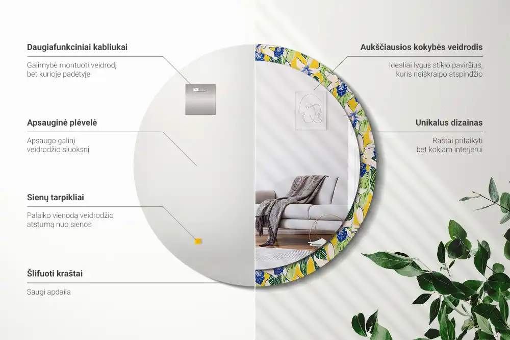 Miroir rond avec décoration orchidées
