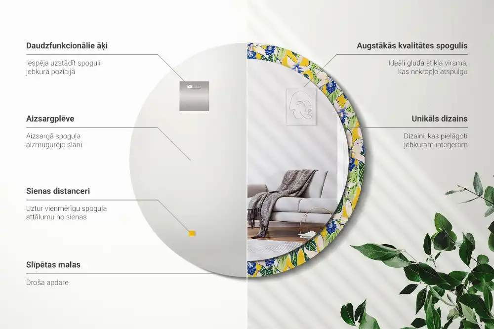 Miroir rond avec décoration orchidées