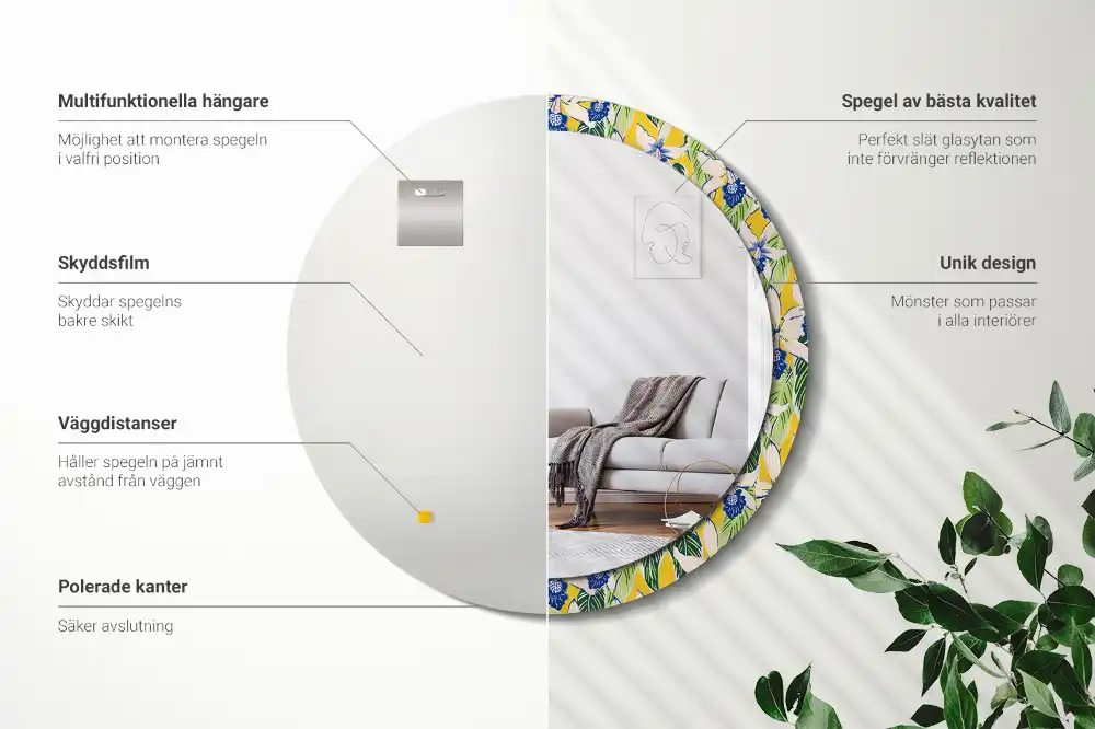 Miroir rond avec décoration orchidées