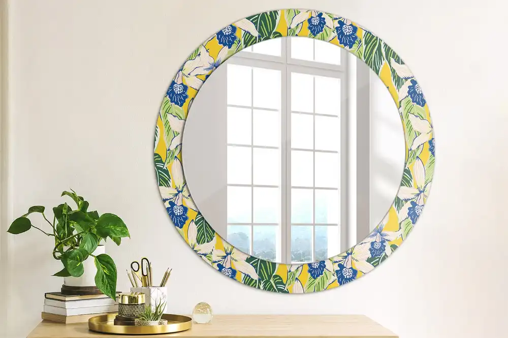Miroir rond avec décoration orchidées
