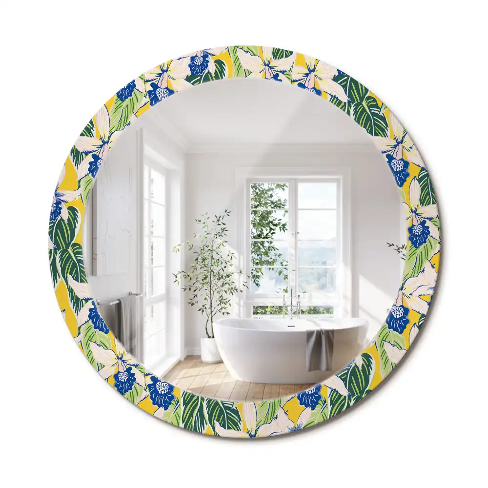 Miroir rond avec décoration orchidées