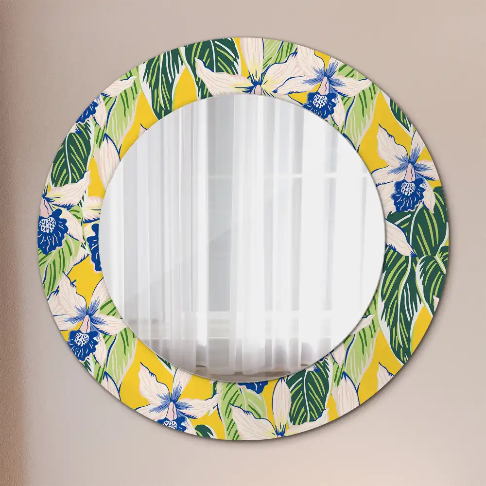 Miroir rond avec décoration orchidées