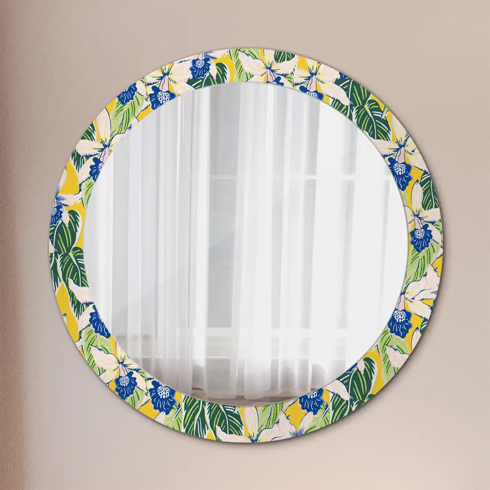 Miroir rond avec décoration orchidées