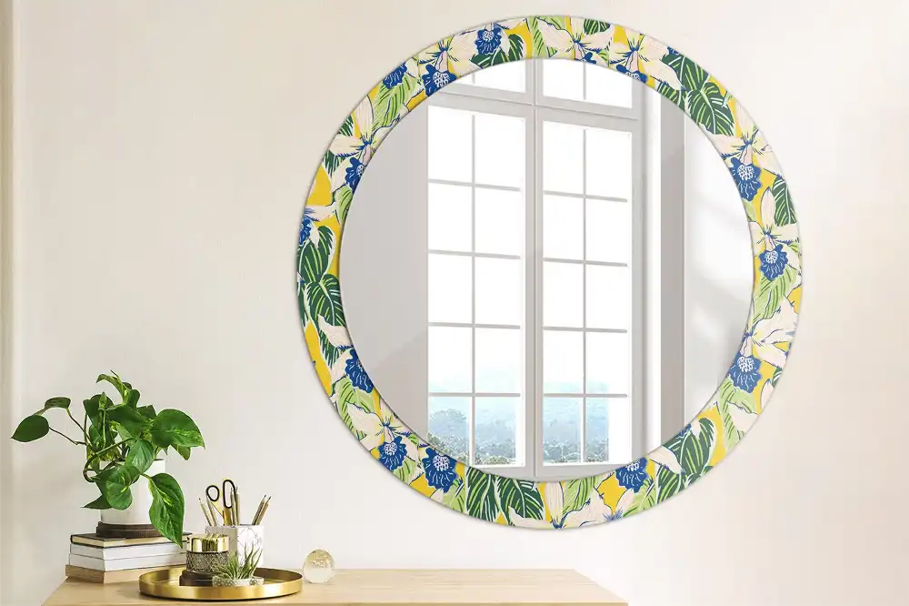 Miroir rond avec décoration orchidées