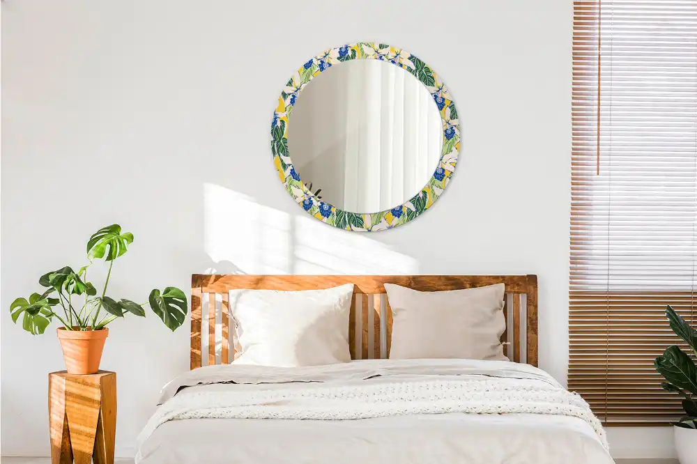 Miroir rond avec décoration orchidées