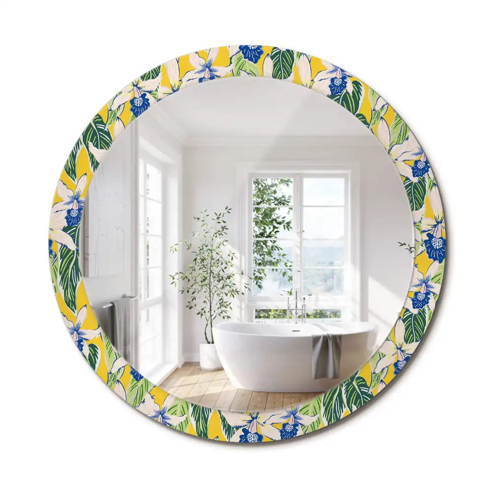 Miroir rond avec décoration orchidées