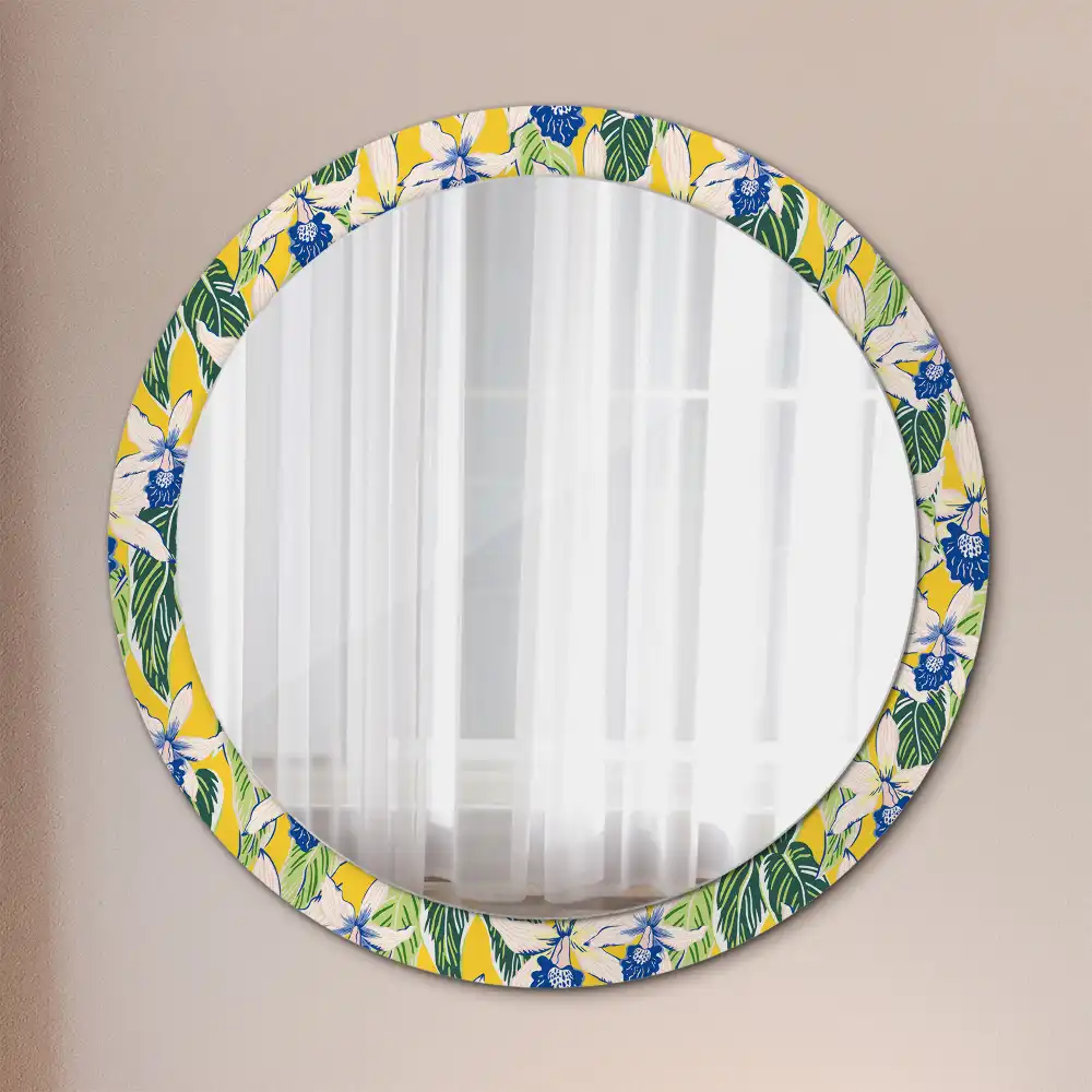 Miroir rond avec décoration orchidées